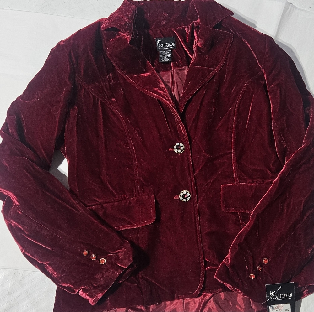 NY Collection Red Velvet Blazer Elegant Suit Jacket